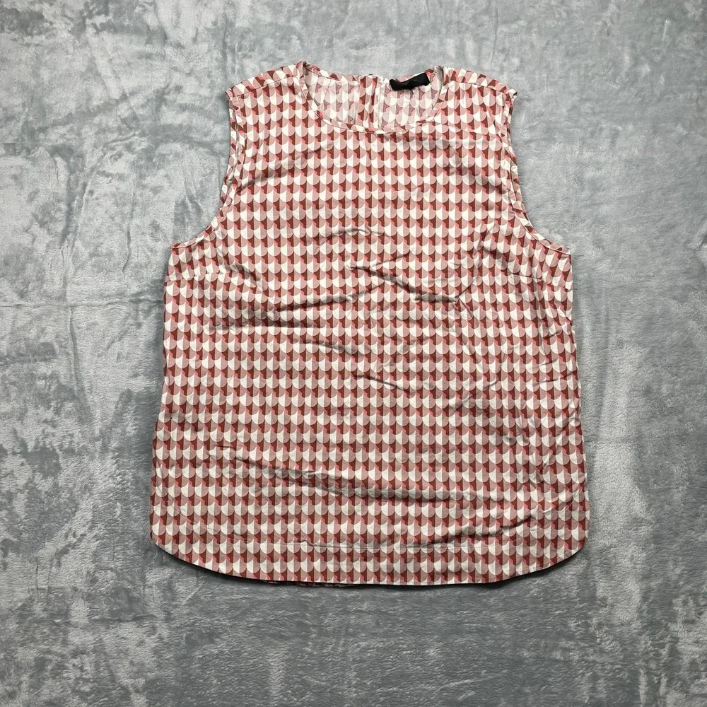 J. Crew Womens Sleeveless Geometric Print Red White Blouse‎ Top Size 10